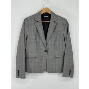 Kasper Petite Womens Blazer 2P Jacket Grey Glen Plaid Professional Preppy
